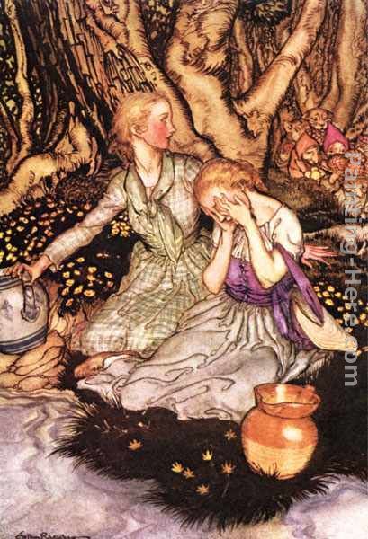 Goblin Market Down the glen tramp the little men painting - Arthur Rackham Goblin Market Down the glen tramp the little men art painting